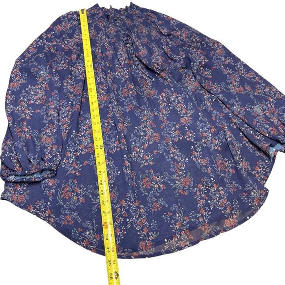 Eshakti Blouse Women's Blue Ditsy Floral Ruching 4XL Relaxed Comfort Oversized - Picture 9 of 10